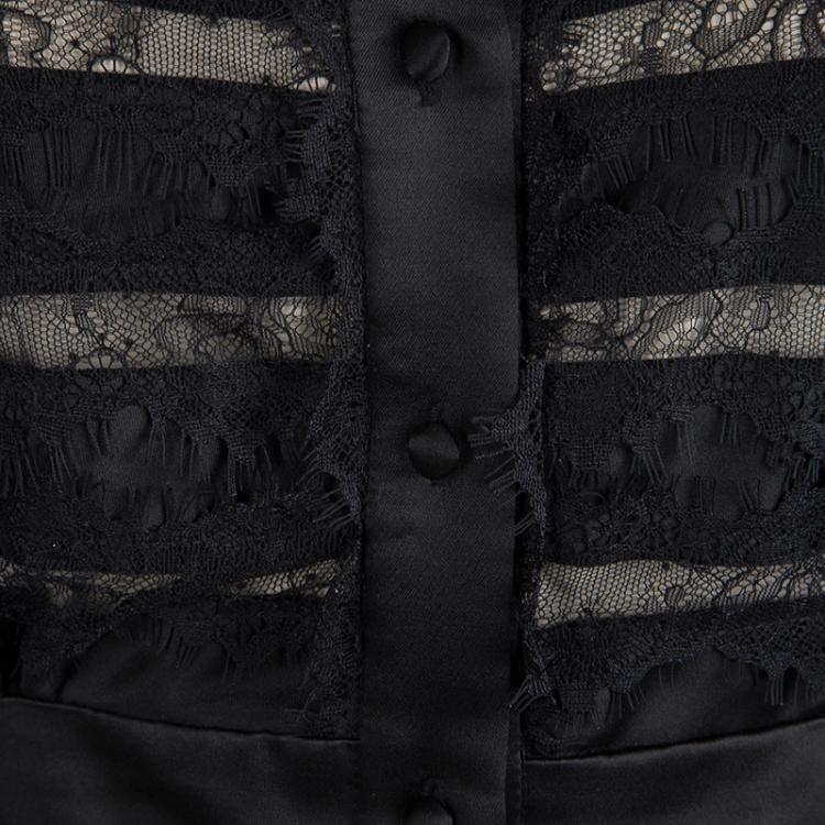 Pre Owned CH Carolina Herrera Black Scallop Lace Button Front Dress S