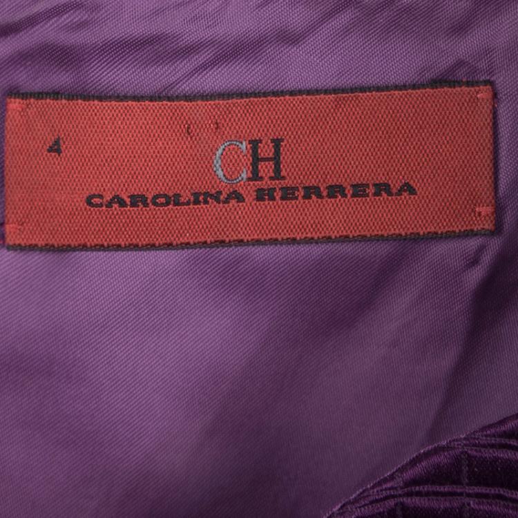 Pre Owned CH Carolina Herrera Purple Textured Buckle Detail Short Sleeve Dress S