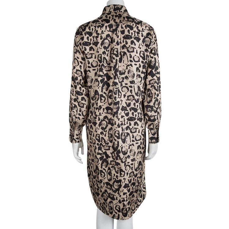 مملوكة مسبقًا CH Carolina Herrera Brown Silk Animal Printed Shirt Dress M