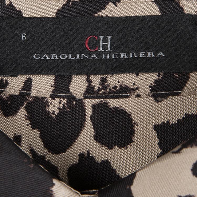 مملوكة مسبقًا CH Carolina Herrera Brown Silk Animal Printed Shirt Dress M