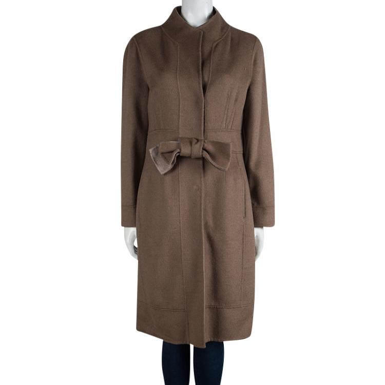 Pre Owned CH Carolina  Herrera Brown Cashmere Bow Detail Coat M