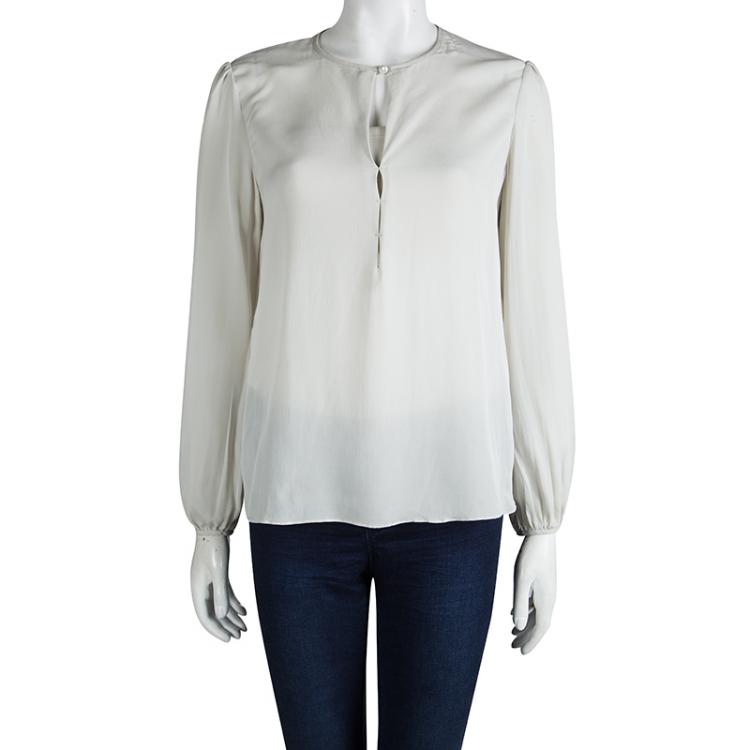 Pre Owned CH Carolina Herrera Grey Silk Long Sleeve Top L