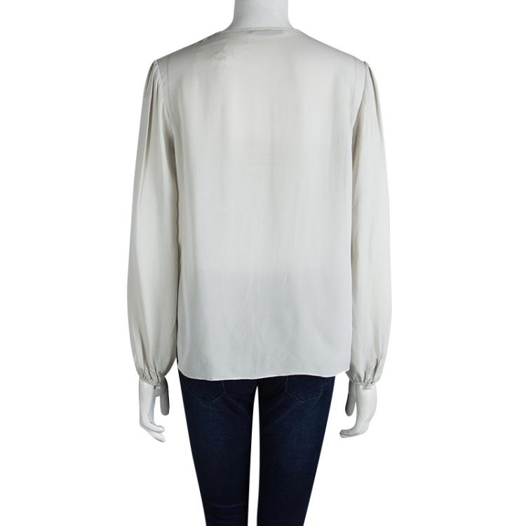 Pre Owned CH Carolina Herrera Grey Silk Long Sleeve Top L