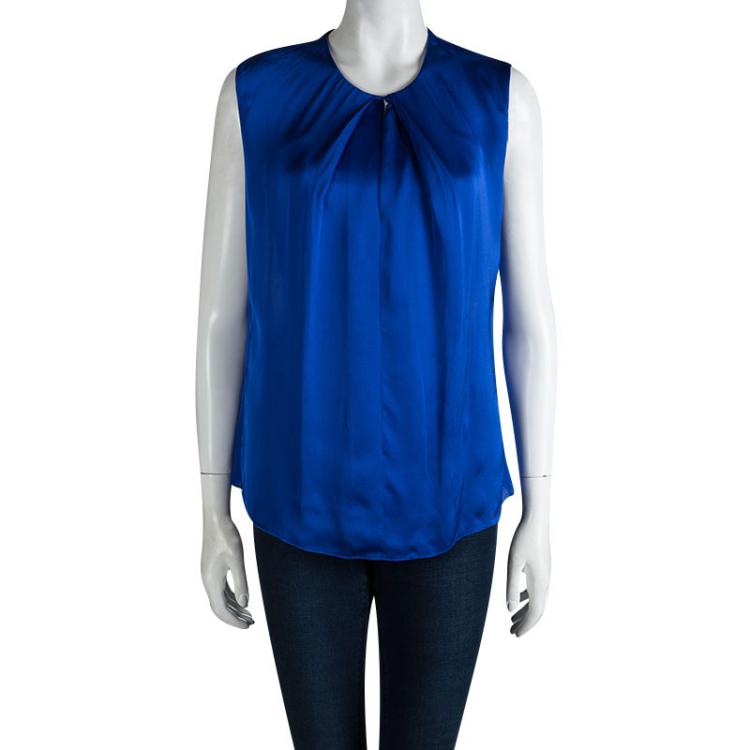 Pre Owned CH Carolina Herrera Electric Blue Silk Sleeveless Top M