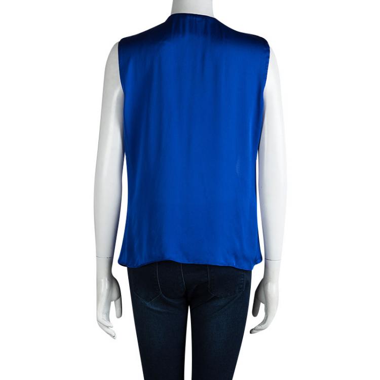Pre Owned CH Carolina Herrera Electric Blue Silk Sleeveless Top M