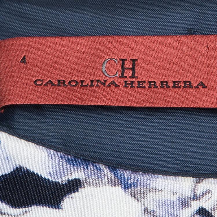 Pre Owned CH Carolina Herrera Blue Floral Printed Silk Maxi Dress S