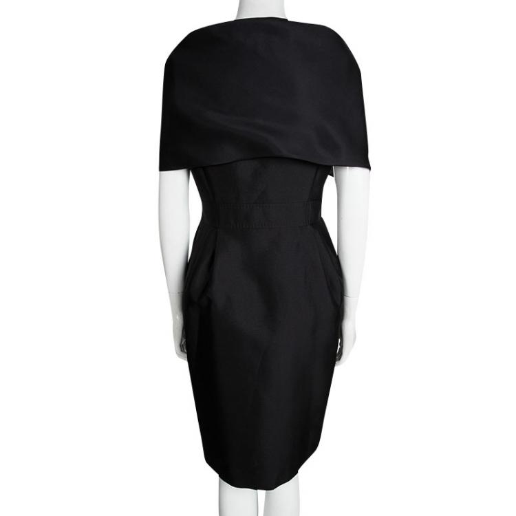 مملوكة مسبقًا CH Carolina Herrera Black Silk Draped Collar Bow Detail Dress M