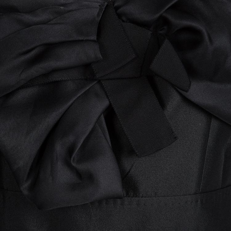 مملوكة مسبقًا CH Carolina Herrera Black Silk Draped Collar Bow Detail Dress M
