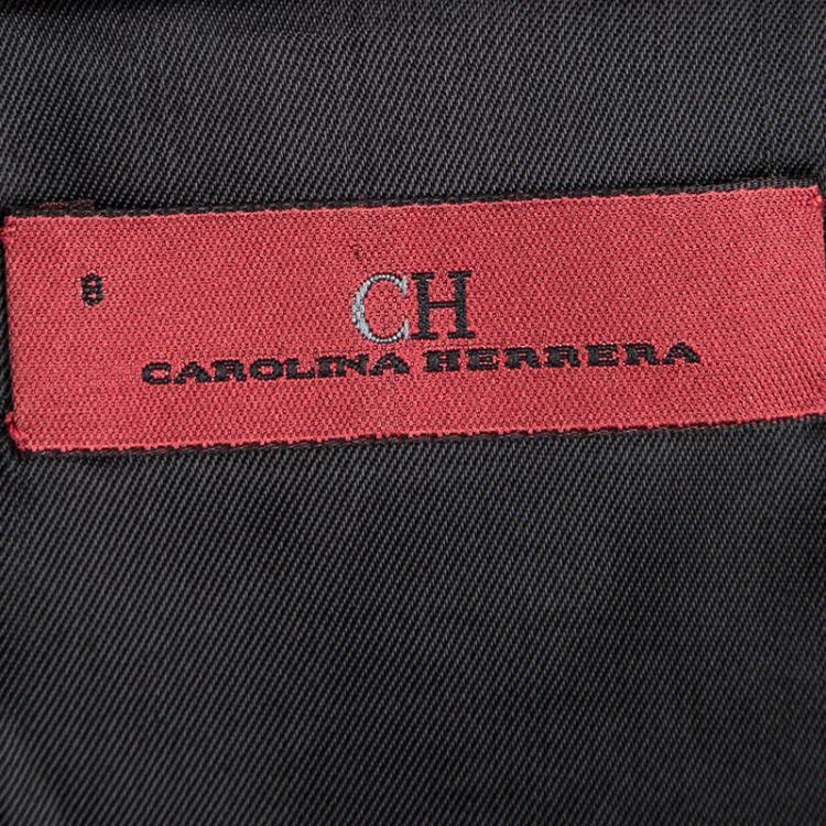 مملوكة مسبقًا CH Carolina Herrera Black Silk Draped Collar Bow Detail Dress M