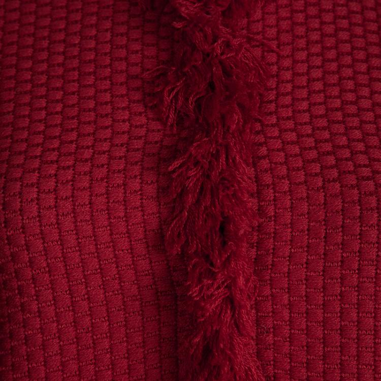 Pre Owned CH Carolina Herrera Red Wool Fringe Detail Cardigan M