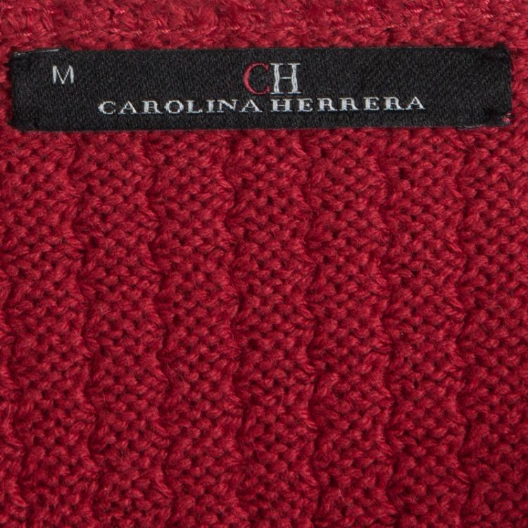 Pre Owned CH Carolina Herrera Red Wool Fringe Detail Cardigan M