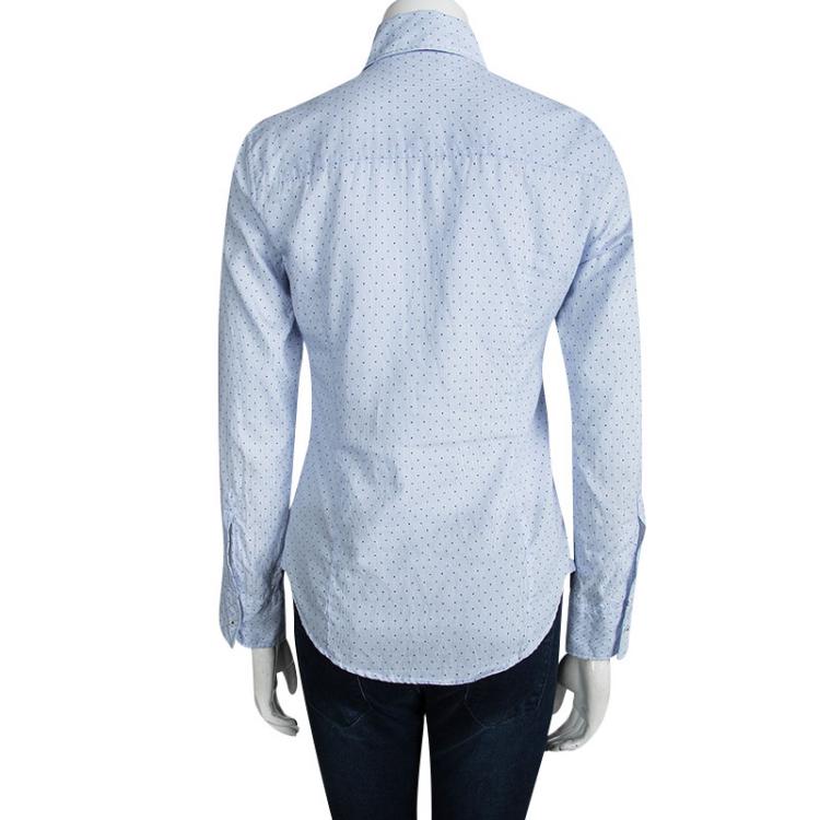 Pre Owned CH Carolina Herrera Blue Striped Dotted Long Sleeve Shirt M