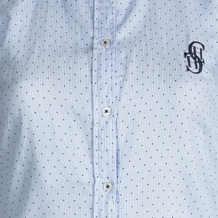 Pre Owned CH Carolina Herrera Blue Striped Dotted Long Sleeve Shirt M