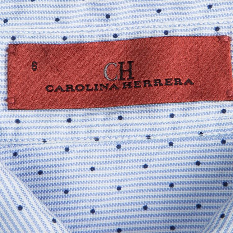 Pre Owned CH Carolina Herrera Blue Striped Dotted Long Sleeve Shirt M