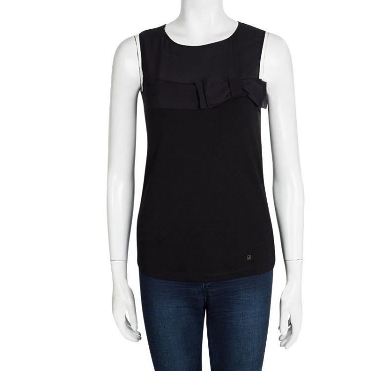 Pre Owned CH Carolina Herrera Black Bow Detail Sleeveless Top XS