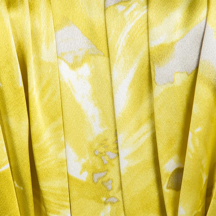 مملوكة مسبقًا CH Carolina Herrera Yellow Printed Silk Pleat Detail Strapless Maxi Dress S
