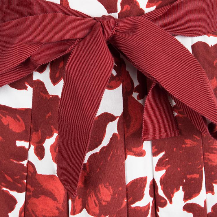 Pre Owned CH Carolina Herrera Red Floral Printed Pleat Detail Sleeveless Dress XS