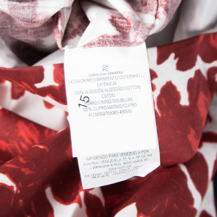 Pre Owned CH Carolina Herrera Red Floral Printed Pleat Detail Sleeveless Dress XS