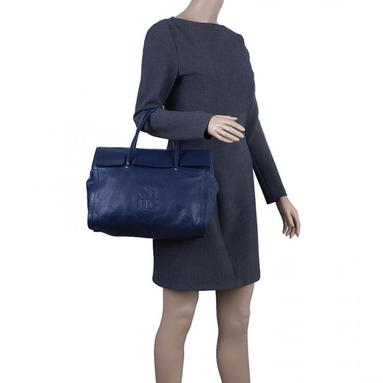 Pre Owned CH Carolina Herrera Blue Leather Tote