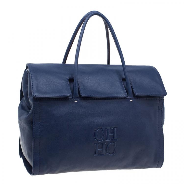 Pre Owned CH Carolina Herrera Blue Leather Tote