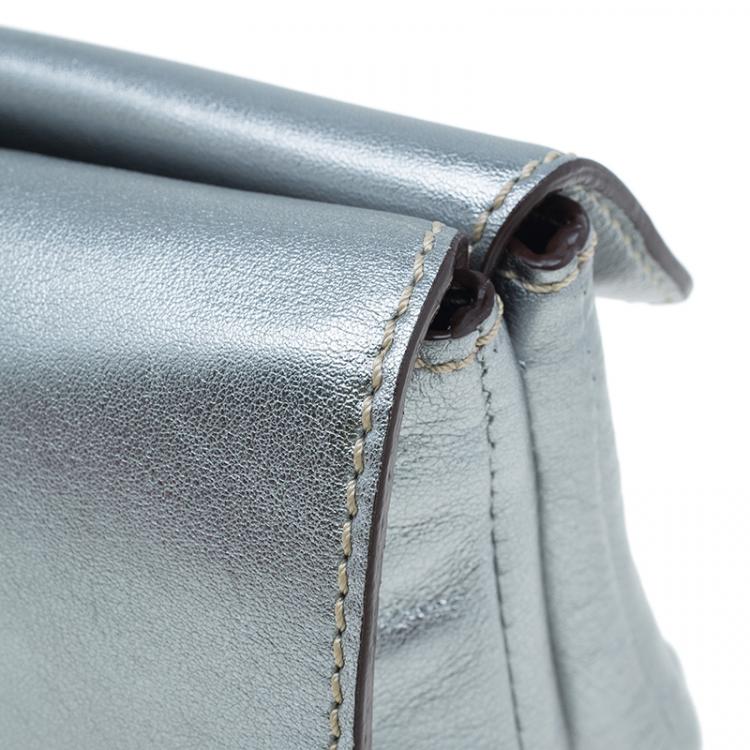 Pre Owned CH Carolina Herrera Silver Leather Clutch