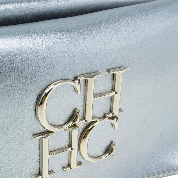 Pre Owned CH Carolina Herrera Silver Leather Clutch