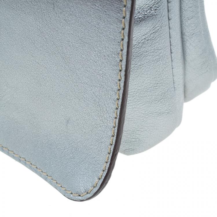Pre Owned CH Carolina Herrera Silver Leather Clutch