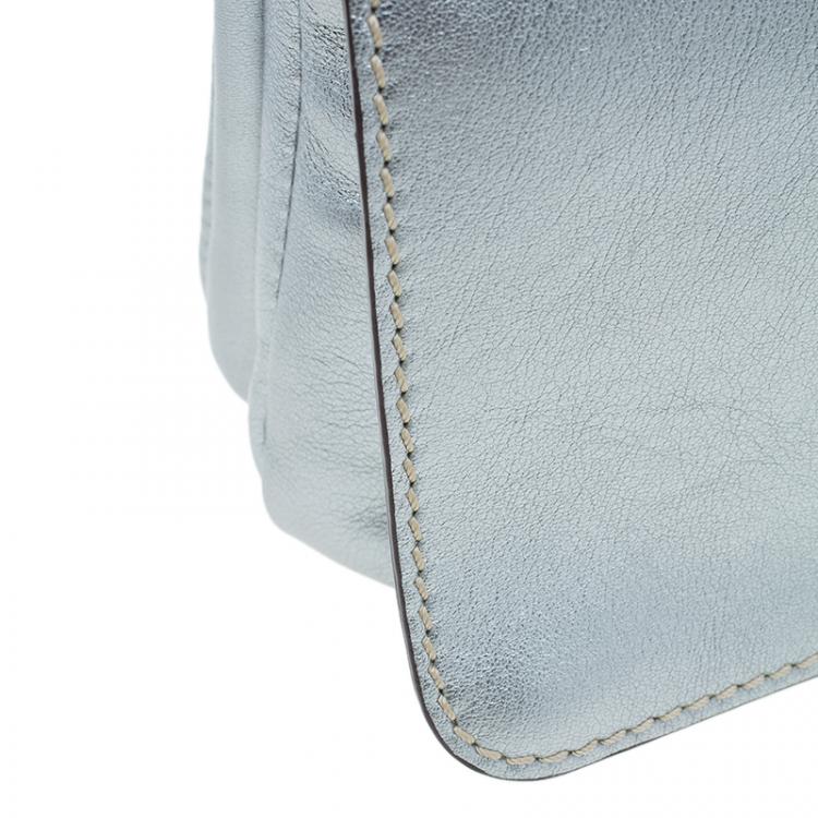 Pre Owned CH Carolina Herrera Silver Leather Clutch