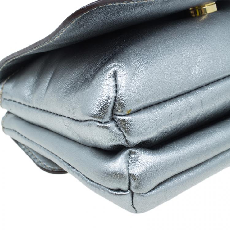 Pre Owned CH Carolina Herrera Silver Leather Clutch