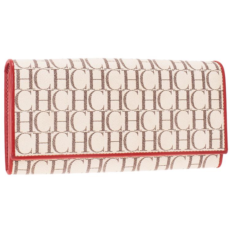 Pre Owned Carolina Herrera Beige Monogram Canvas Continental Wallet