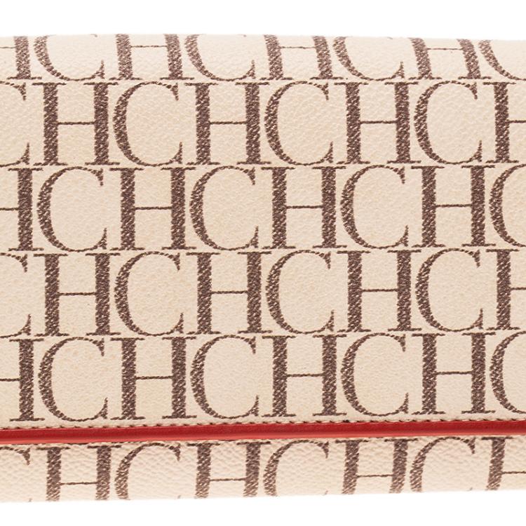 Pre Owned Carolina Herrera Beige Monogram Canvas Continental Wallet