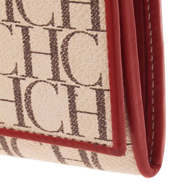 Pre Owned Carolina Herrera Beige Monogram Canvas Continental Wallet