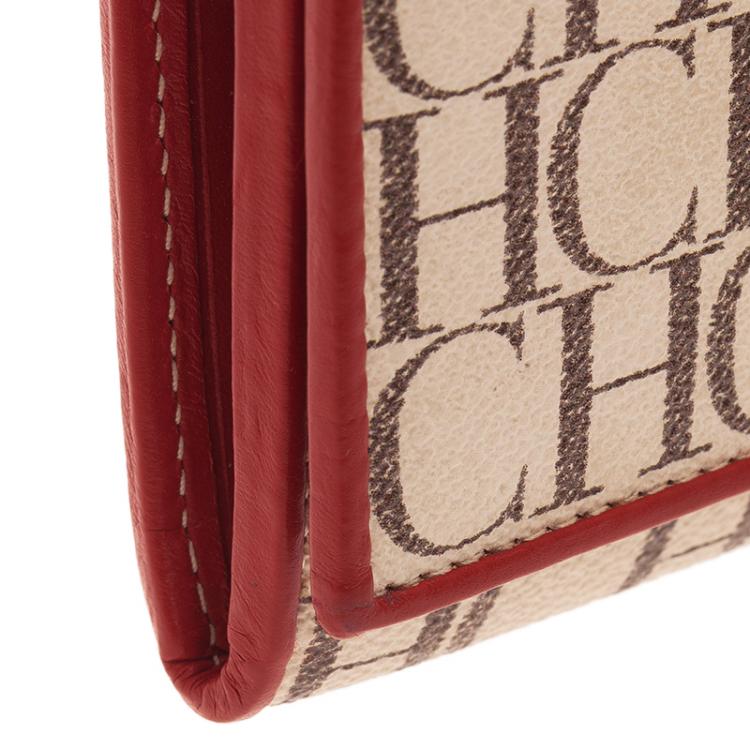 Pre Owned Carolina Herrera Beige Monogram Canvas Continental Wallet