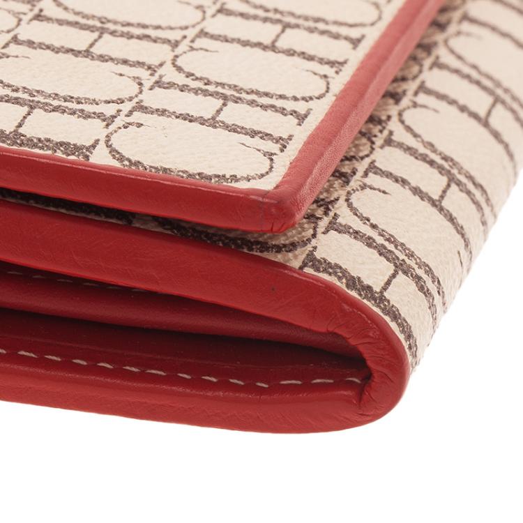 Pre Owned Carolina Herrera Beige Monogram Canvas Continental Wallet
