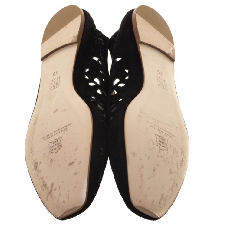 Pre Owned Carolina Herrera Black Lazer Cut Suede Flats Size 39