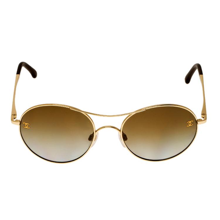 Chanel Gold 4190 Round Aviator Sunglasses Chanel