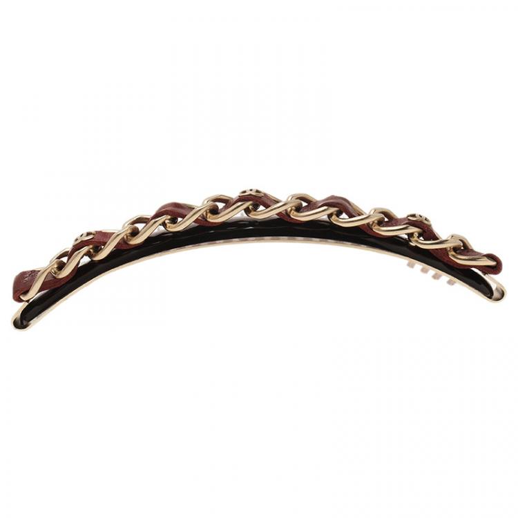 Pre Owned Chanel Classic Chain Burgundy Leather Hair Comb