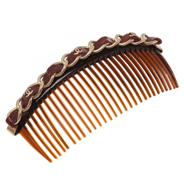 Pre Owned Chanel Classic Chain Burgundy Leather Hair Comb