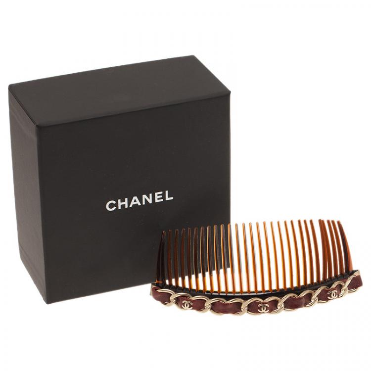 Pre Owned Chanel Classic Chain Burgundy Leather Hair Comb