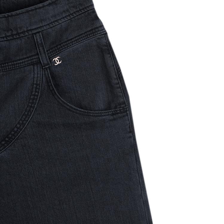 Pre Owned Chanel Grey Denim Flared High Waist Jeans M