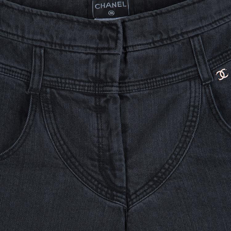 Pre Owned Chanel Grey Denim Flared High Waist Jeans M