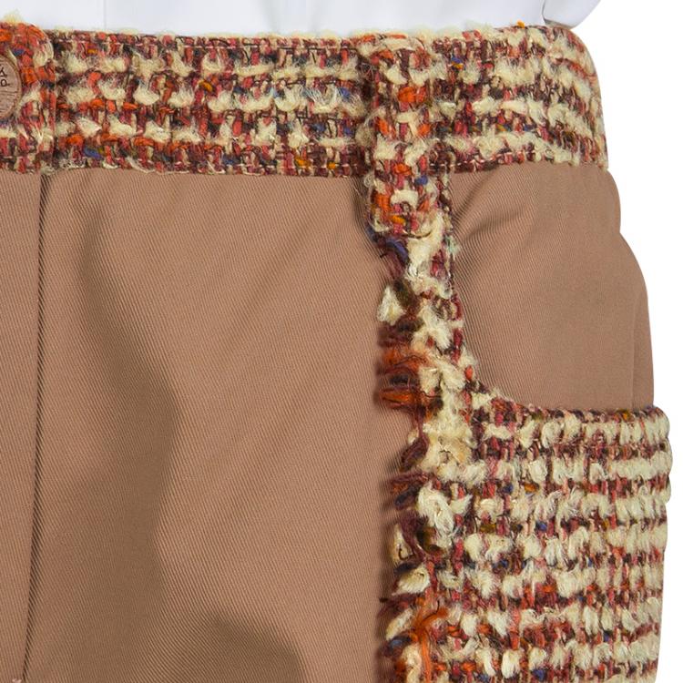 Pre Owned Chanel Tan Brown Multicolor Textured Panel Detail Trousers M