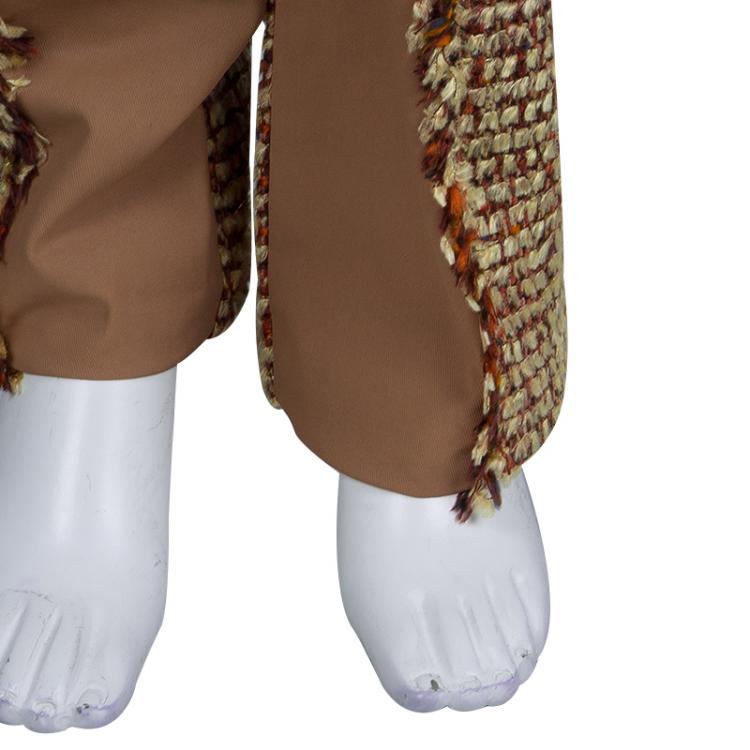 Pre Owned Chanel Tan Brown Multicolor Textured Panel Detail Trousers M