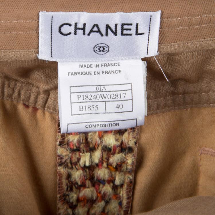 Pre Owned Chanel Tan Brown Multicolor Textured Panel Detail Trousers M