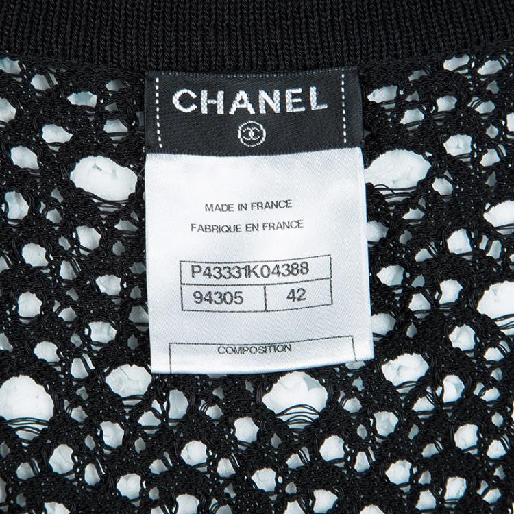 Pre Owned Chanel Black Crochet Knit Button Front Boucle Cardigan L