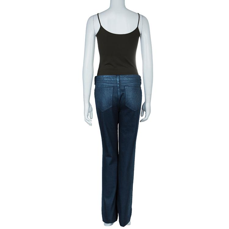 مملوكة مسبقًا Chanel Indigo Metallic Finish Denim Pants L