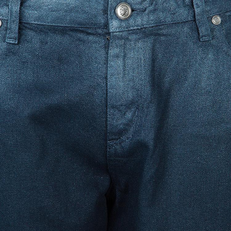 مملوكة مسبقًا Chanel Indigo Metallic Finish Denim Pants L