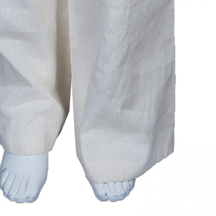 Pre Owned Chanel Off-white Linen Wide Leg Trousers M