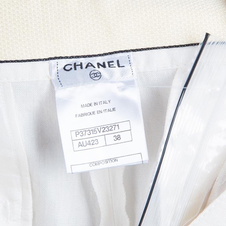 Pre Owned Chanel Off-white Linen Wide Leg Trousers M