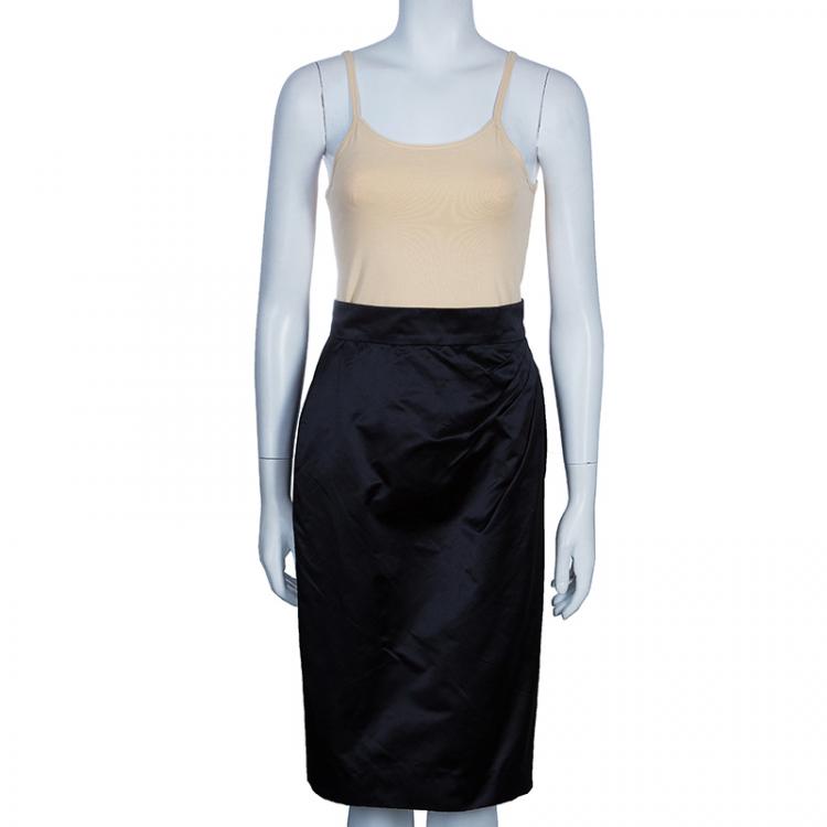 Pre Owned Chanel Black Silk Skirt M